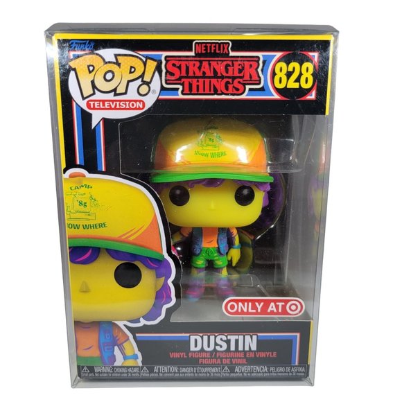 Funko Pop + Protector! TV #828 Stranger Things Dustin Black Light Target Mint - Picture 1 of 4